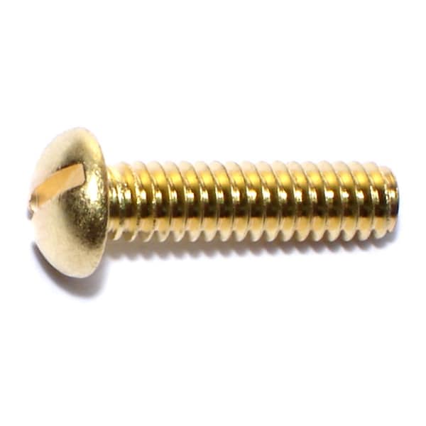 Midwest Fastener 1/4"-20 x 1 in Slotted Round Machine Screw, Plain Brass, 15 PK 61043 - main